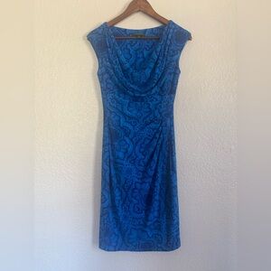Ralph Lauren Blue Patterned Cowl Neck Midi Dress